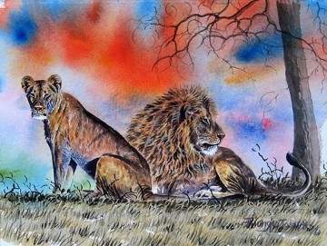アフリカ人 Painting - アフリカのライオンと雌ライオン